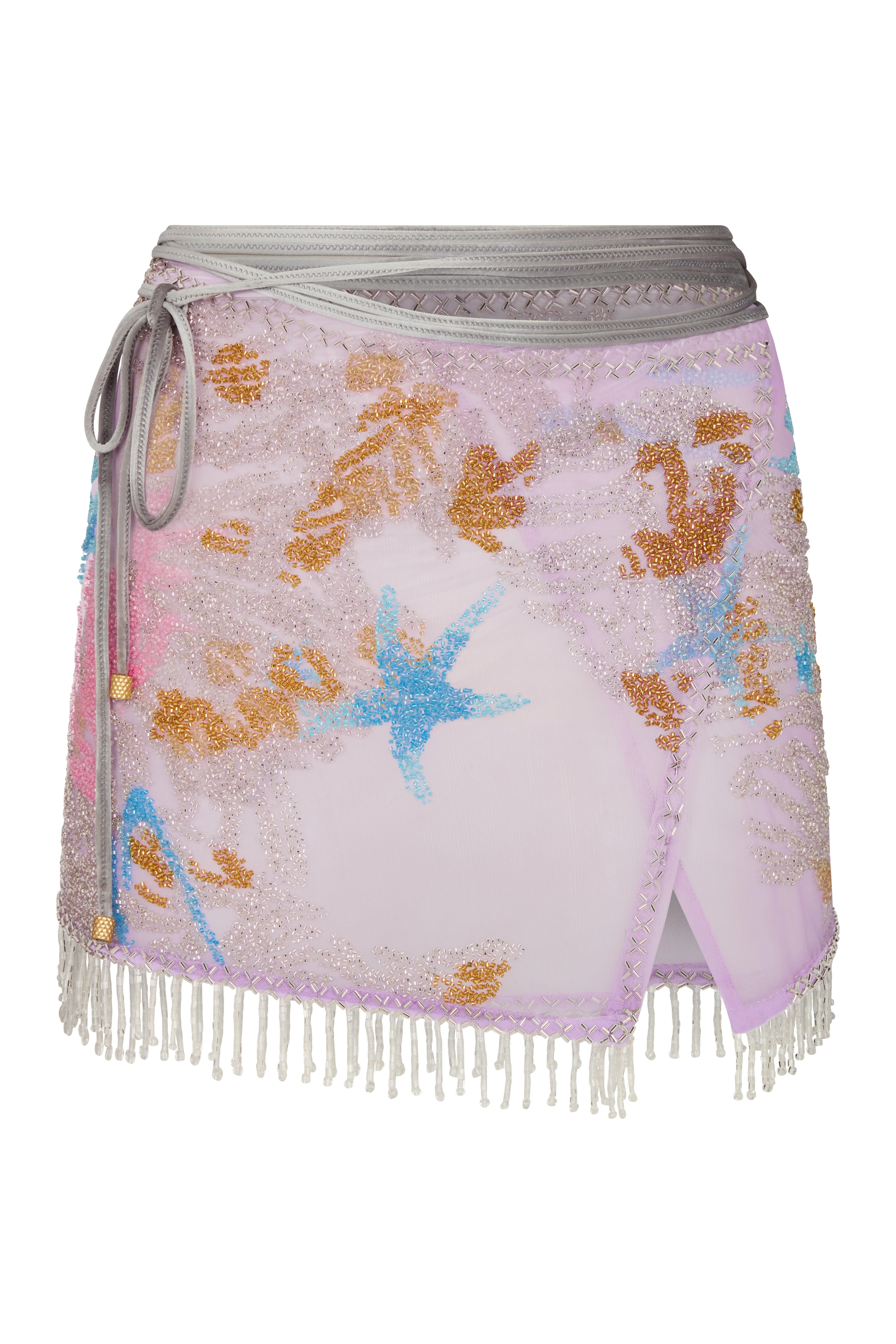 OASIS Beaded Mini Wrap Skirt - Image 4